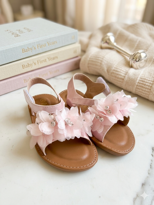 PINK FLOWER APPLIQUE SANDALS