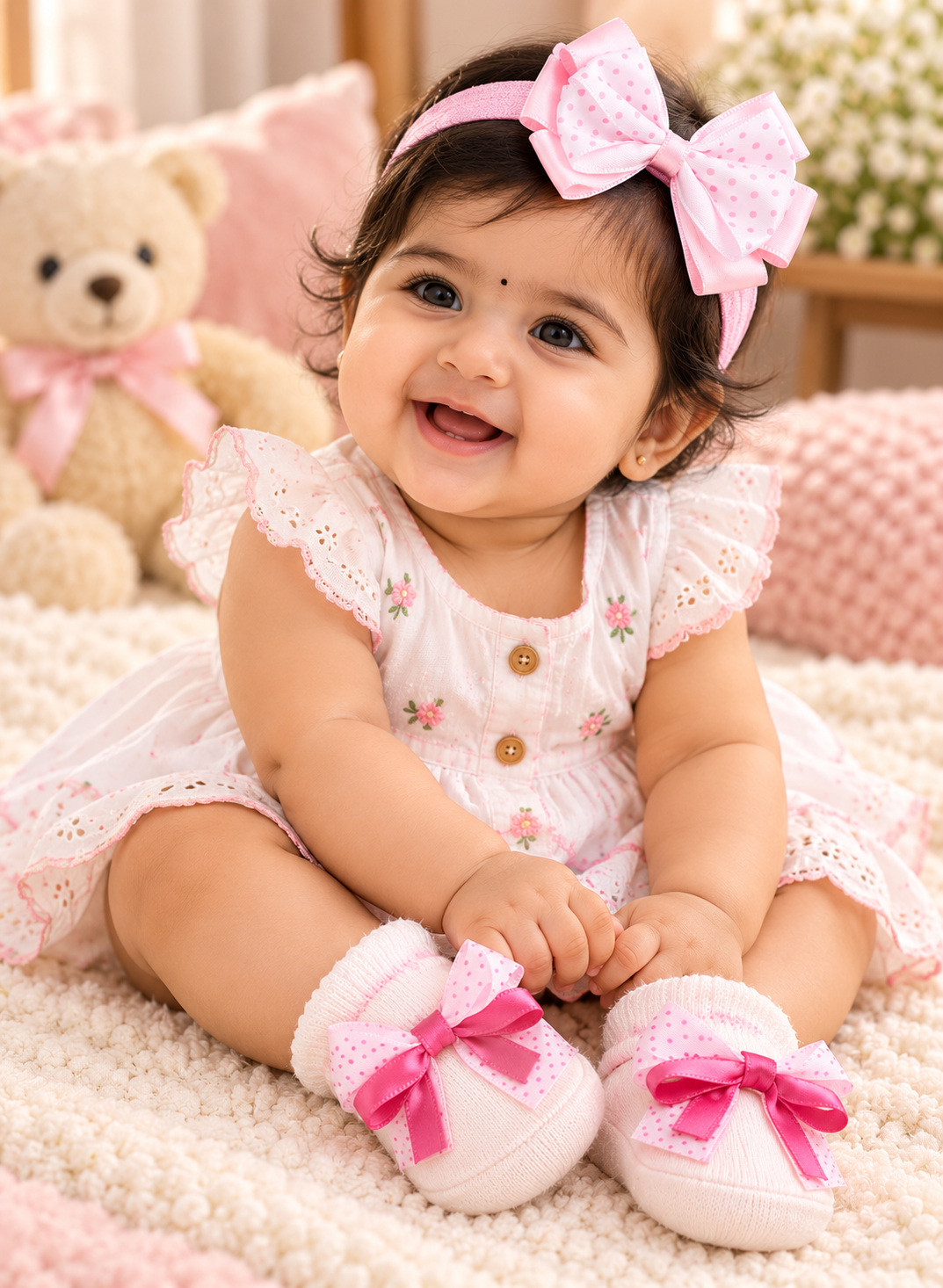 Pink Polka Princess Baby Booties & Headband Set