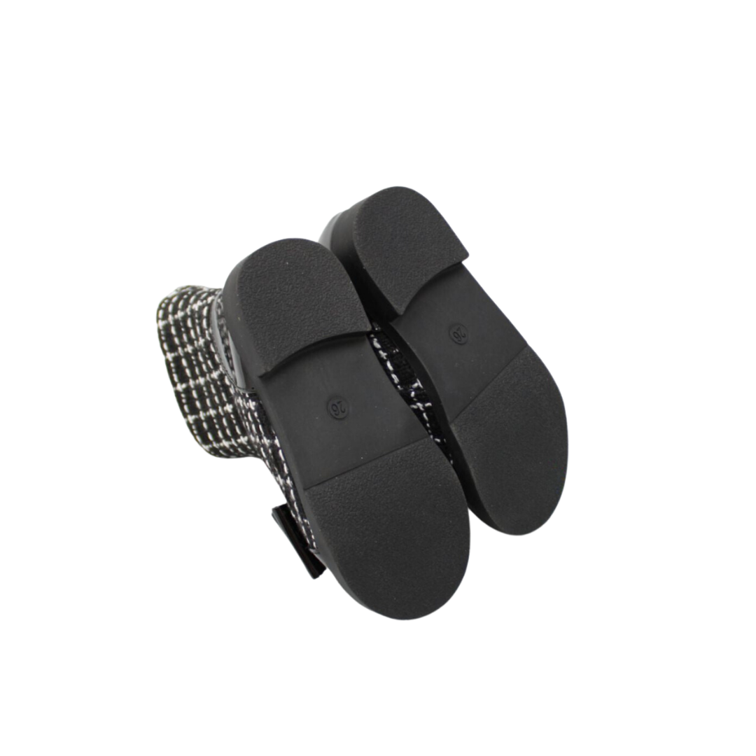 BOW ADORNED BLACK FANCY CHECK BOOTS