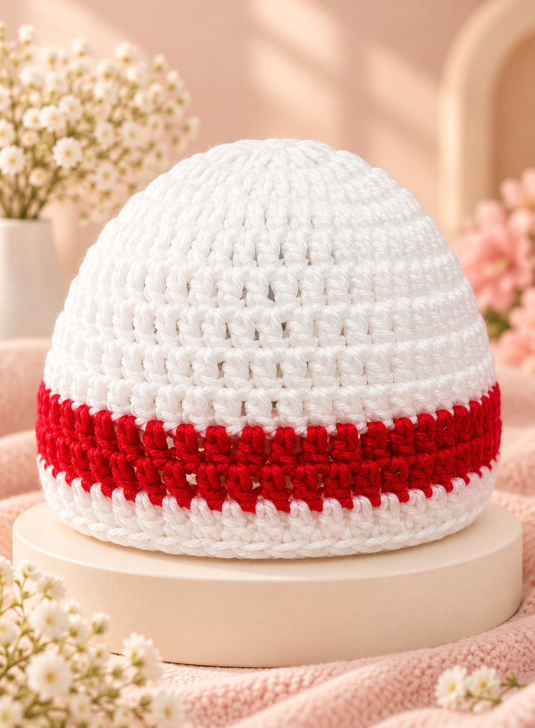 Cherry Blossom Knitted Baby Cap