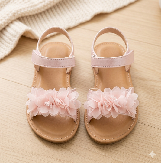 PINK FLOWER APPLIQUE SANDALS