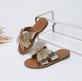 Golden Sheer Bow Slippers