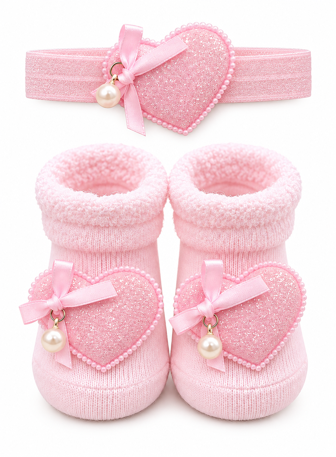 Pearl Heart Baby Socks & Headband Set