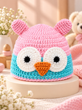 Pink & Aqua Owl Crochet Baby Cap
