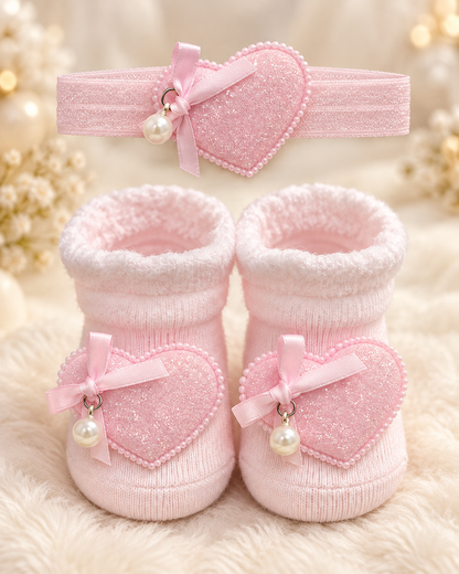 Pearl Heart Baby Socks & Headband Set