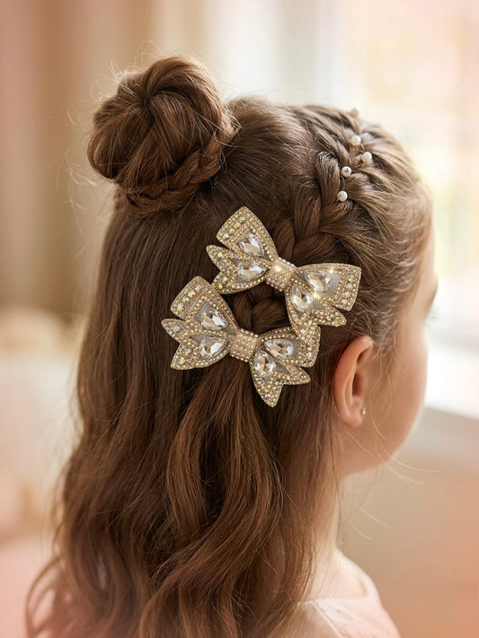 SILVER STUDDED BOW CLIPS