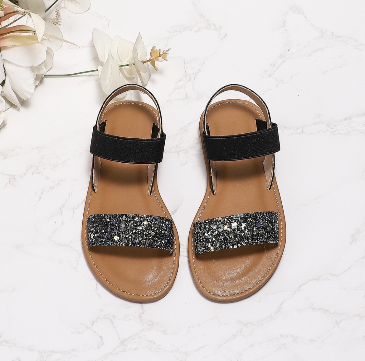 Black Glitter Sandals