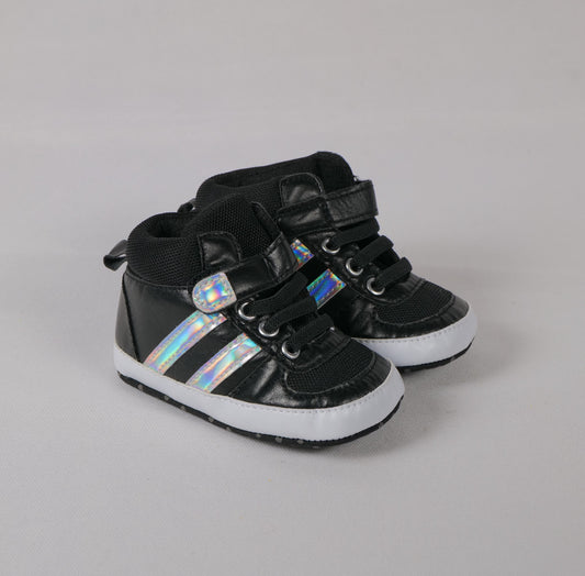 SILVER STRAPPED BLACK  LACE UP SHOE