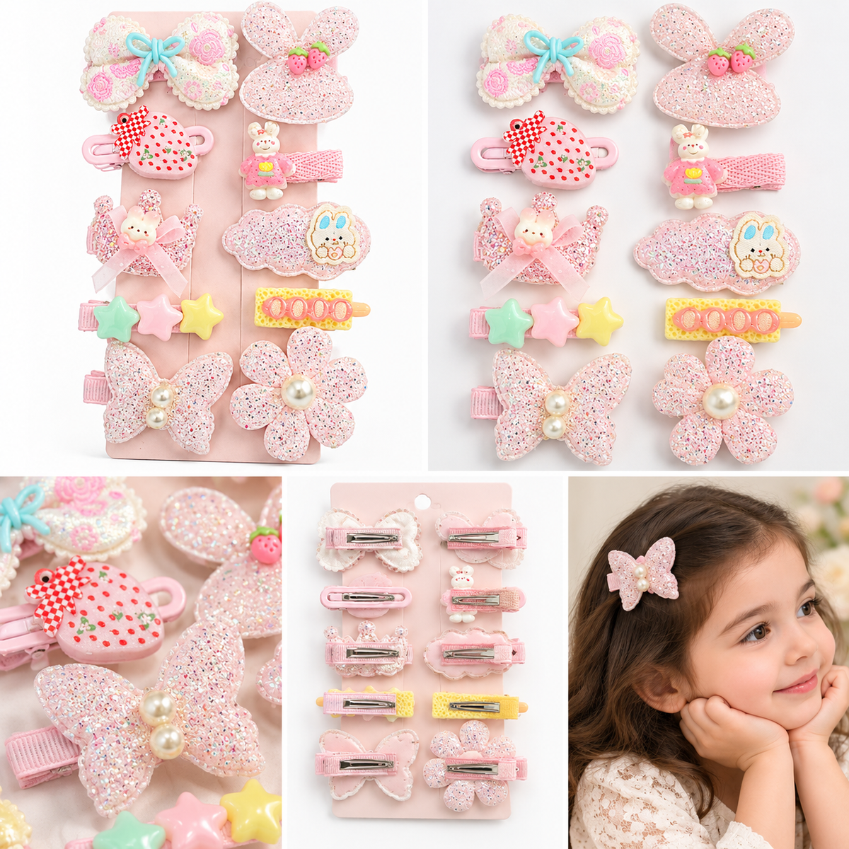 Pink Blossom & Bow Hair Clips