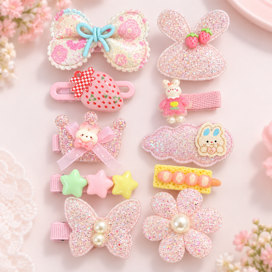 Pink Blossom & Bow Hair Clips