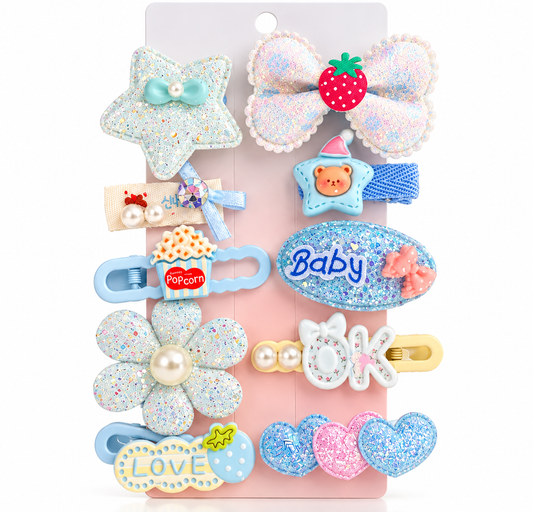 Blue Blossom & Bow Hair Clips