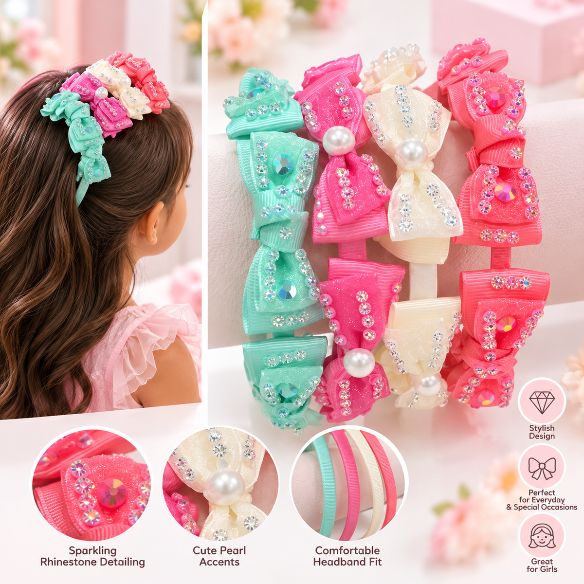 Embellished Bow Headband Set