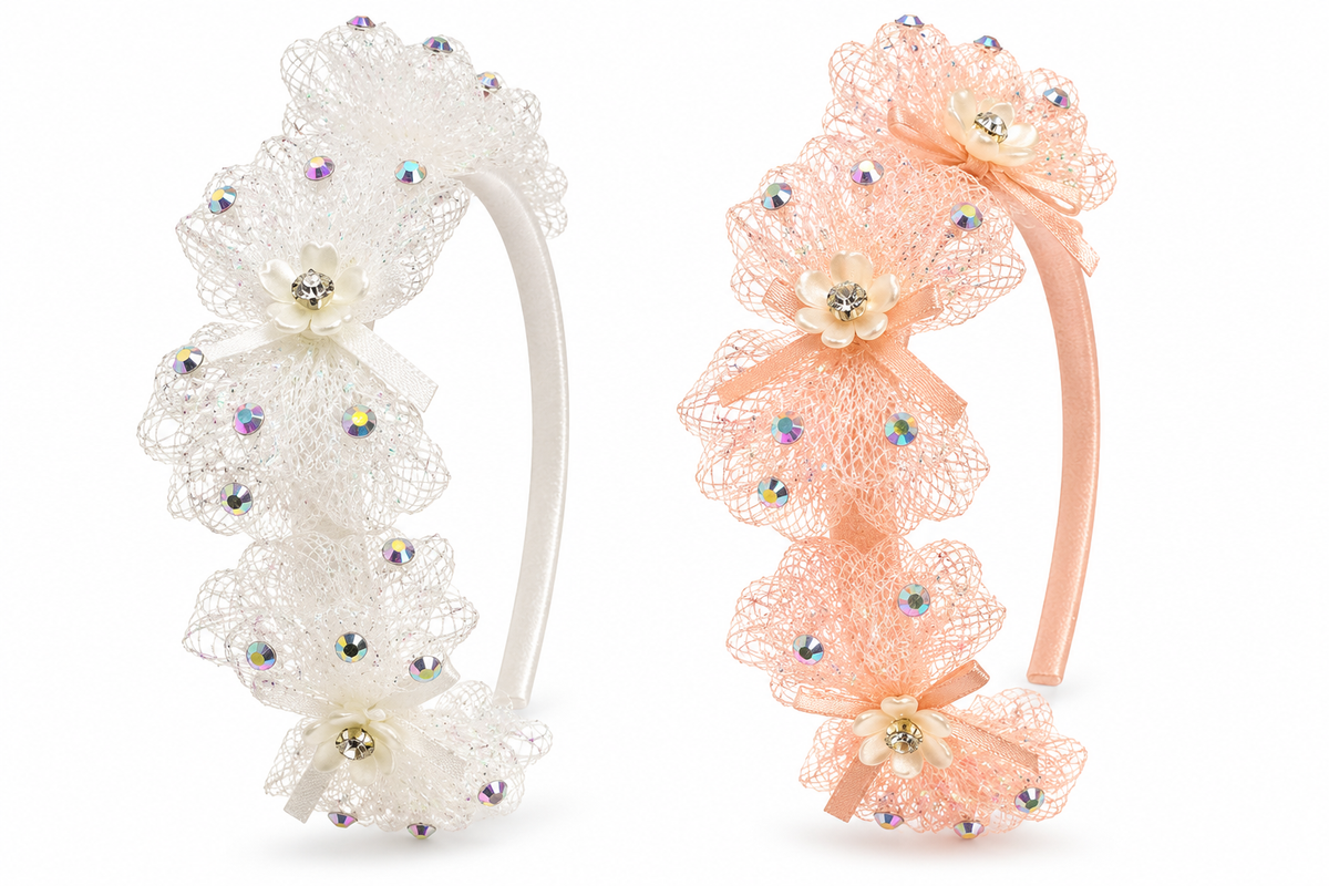 Sparkling Floral Mesh Hairband Set