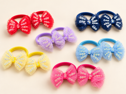 Glitter Tulle Bow Hair Ties Set of 6