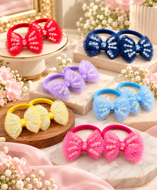 Glitter Tulle Bow Hair Ties Set of 6