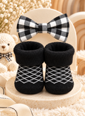 Noir Check Baby Booties & Bow Set