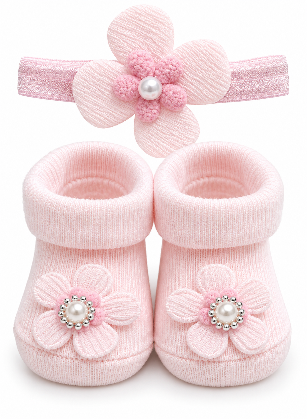 Rosé Petal Baby Booties & Headband Set