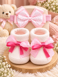 Pink Polka Princess Baby Booties & Headband Set