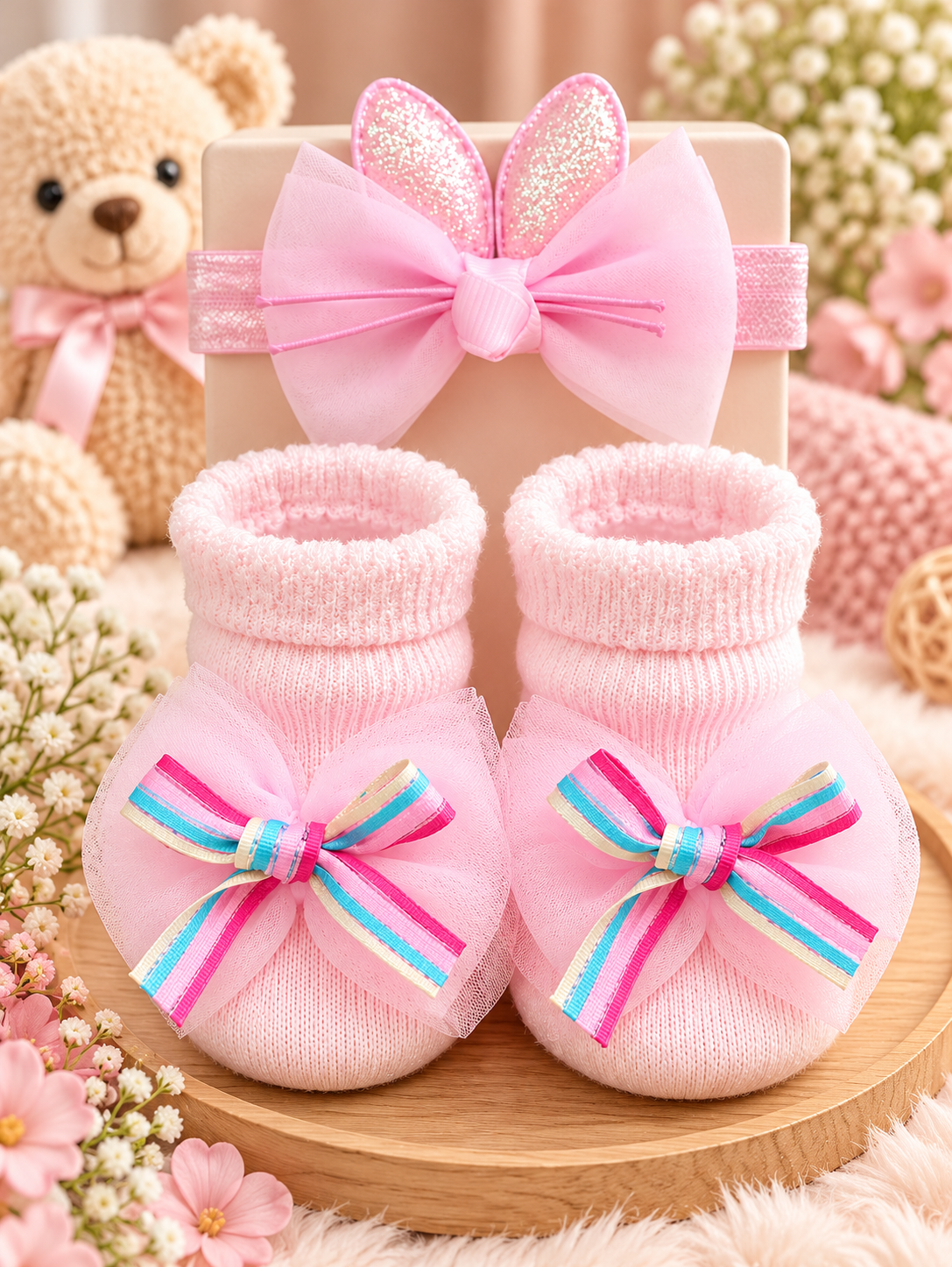 Pink Rainbow Bow Baby Set