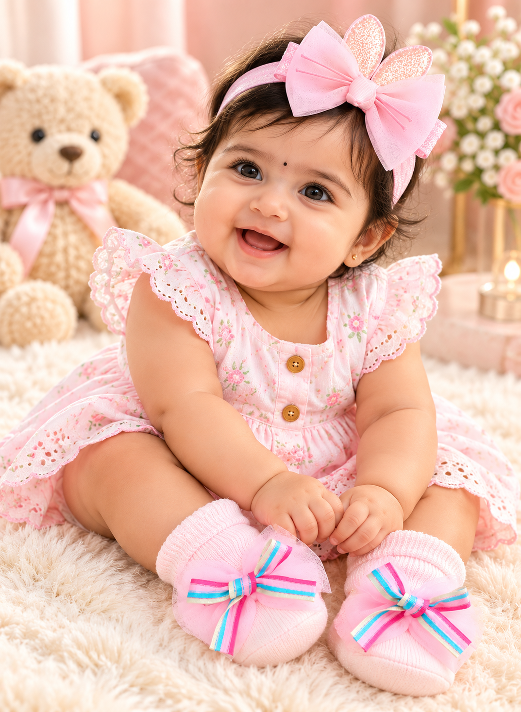 Pink Rainbow Bow Baby Set