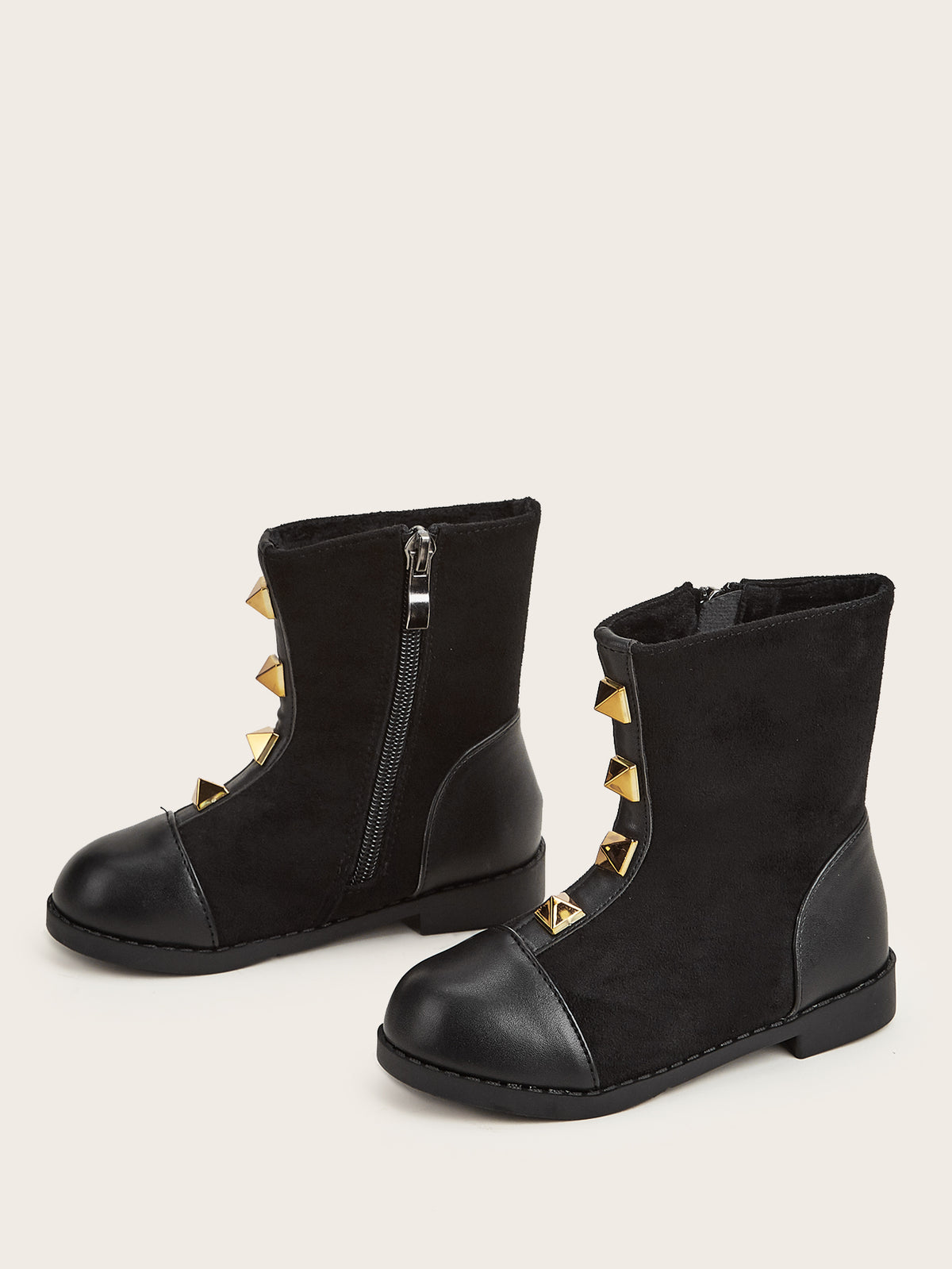 BLACK STUDDED SIDE ZIP UP BOOTS