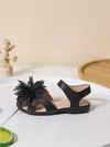 Black Fabric Flower Adorned Sandals