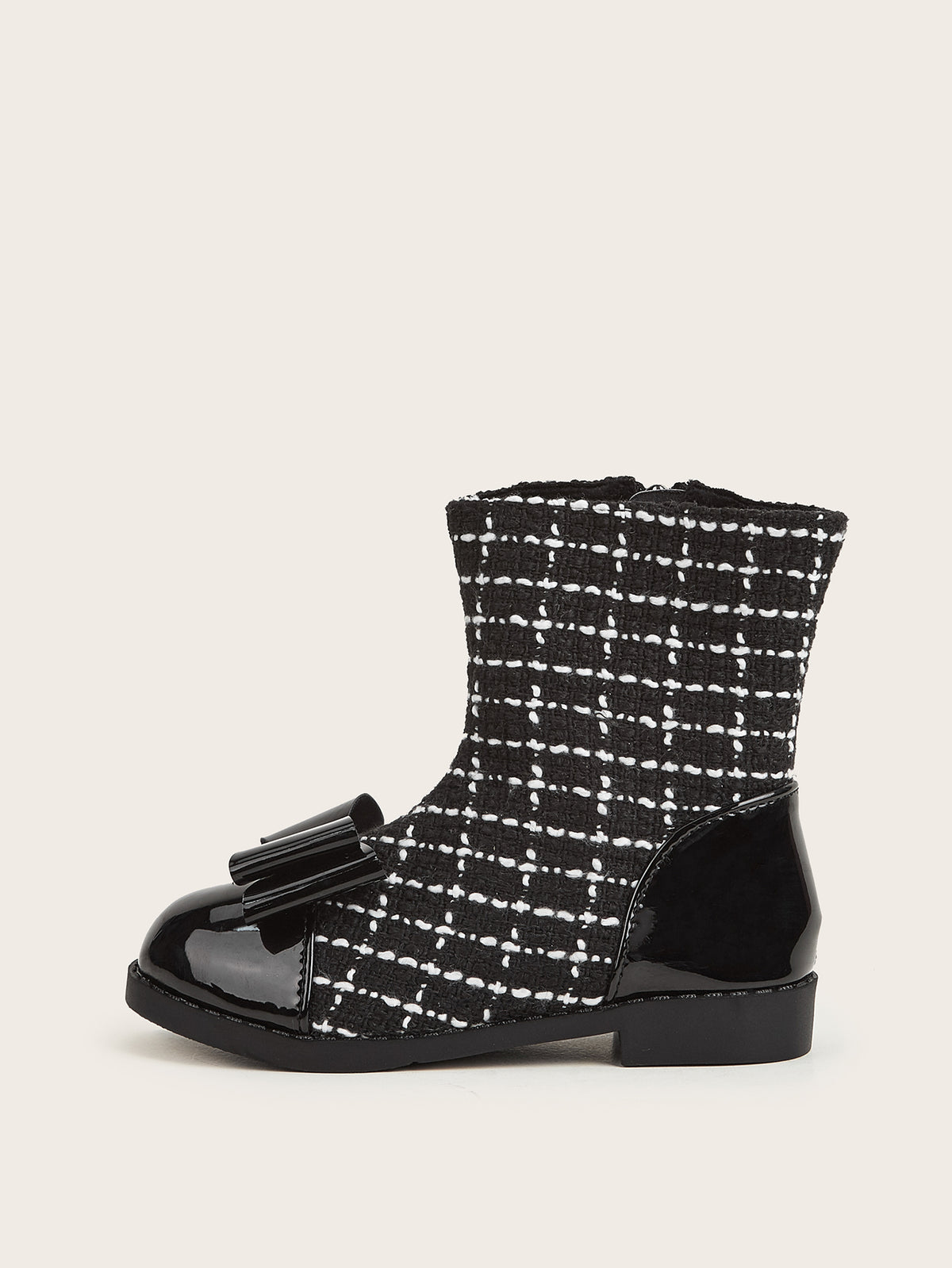 BOW ADORNED BLACK FANCY CHECK BOOTS
