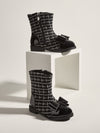 BOW ADORNED BLACK FANCY CHECK BOOTS